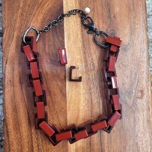📚 Chico's Elegant Red & Black Square Link Chain Necklace and Earring Set SALE!